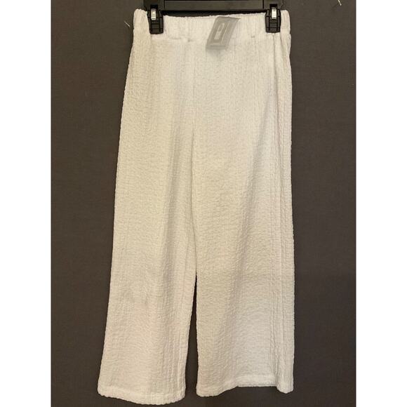 H&M Girls White Textured Wide-Leg Cropped Pants, Size 6X, Elastic Waist, NWT - Picture 1 of 5